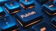 © AlAmin - Close up of glowing publish button on computer keyboard for content creation social media marketing