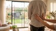 © Olivia - Person comforting a man with back pain at home by touching his waist