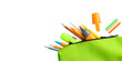 © Atlas - School supplies, Colorful school supplies fill a vibrant backpack, showcasing creativity, PNG