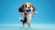 © Rizal - Cute animated beagle puppy standing on hind legs with happy expression over blue backdrop featuring subtle geometric folds and sharp shard textures