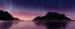 © RocknRoller Studios - Rugged Landscape with Aurora Borealis. Blue Sky Background with copy-space.