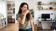 © Aillusionist - Disgusted Young Woman Pinching Her Nose Because of an Unpleasant Smell Indoors, Concept of Bad Odor, Poor Air Quality, Spoiled Food and Household Hygiene