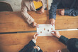 © aFotostock - Unified synergy assembly business game implementation multiple puzzle meeting. Business connections strategy synergy team solution. Implement puzzle improve communication solve synergy organize team
