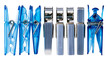 © Gael - Blue plastic and silver metal clothespins arranged in a row