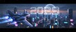 © ArNeoS - The number 2029 written clouds behind a plane flying over a city at sunset future travel goals, urban progress New Year.