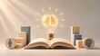 © abdul studio - Cognitive development and continuous learning concept featuring glowing brain inside lightbulb over open book with growth steps
