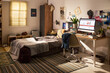 © pressmaster - Wide angle shot of teenager bedroom workspace featuring desktop computer and laptop, supporting studying and remote learning. Ideal for education, student life, home office marketing