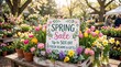 © Marin Studio - Spring sale sign with fresh blooms and gifts up to 50% off