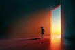 © Konstantin Yuganov - Child in Witch Costume Entering Bright Doorway