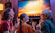 © Konstantin Yuganov - Three Generations Singing Karaoke Together at Home, Joyful Family