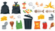 © SHUVO - Household waste icons collection with garbage bags and food leftovers.