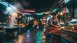 © Kitta Studio - Vibrant Night Market Scene with Food Vendors and Shoppers Under Colorful Lights