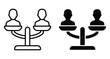 © Vintage Stock - Equality icon set showing individual figures on balance scales representing social justice fairness human rights equity and legal parity concepts