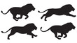 © MDMEHEDI - Lion silhouettes in various running poses black on white background