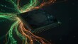 © joeycheung - A glowing chip surrounded by vibrant green and orange energy streams against a dark background.