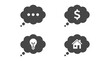 © Hana-AI  - Minimalist vector illustration featuring four distinct grey thought bubble icons with simple white interior symbols