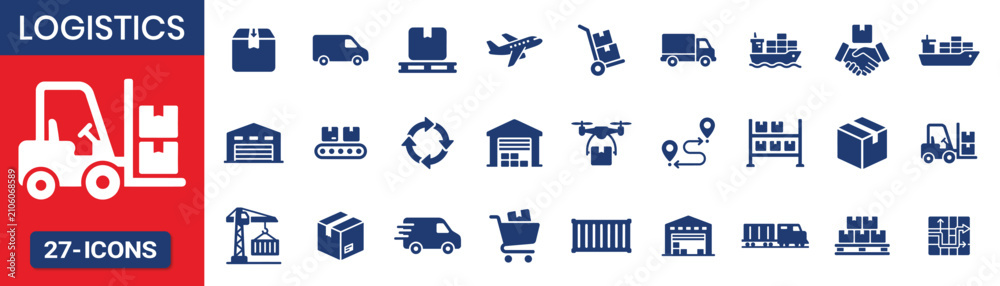 Distribution logistics and supply chain delivery pictogram vector ...