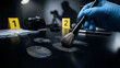 © Hamza - Csi crime scene investigator gathering fingerprint evidence with brush and powder fingerprint investigation evidence forensic