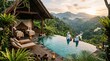 © M.Tayyab - Luxury spa resort with infinity pool. Tropical wellness retreat overlooking jungle mountains.