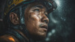 © Kornwit - Close up portrait of a miner with sweat and water drops capturing the intensity of hard work and labor in challenging conditions