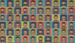 © Jabber - Colorful grid pattern featuring repeat illustrations of a friendly bearded man with various colorful backgrounds.