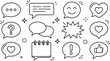 © MD - Speech bubble chat message line art vector icon set featuring question answer heart thumbs up and discussion elements