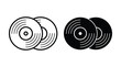 © Lutfor - Vinyl record pair line art and silhouette icon set with silhouette entertainment collection monochrome isolated graphics listening auditory spinning minimalist