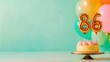 © tashechka - A vibrant birthday cake topped with candles sits on a table surrounded by balloons, marking a special celebration with joy and festivity