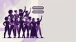 © olga - A diverse group of women standing together in solidarity, with a symbol of equality prominently displayed. Their raised fists signify strength and determination