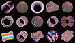 © muriang - Abstract Geometric Shapes with Holographic Glitch Effect on Black Background