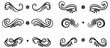 © Umme - Calligraphic swirl floral ornaments. Modern swirling flourishes, wreath, romantic card decorative swirl and wedding card decor curls swirls dividers set. Black curly thin lines