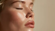 © iPhoto - Beautiful Woman with Glowing Dewy Skin Closeup Beauty Skincare Portrait