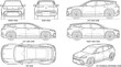 © MstShapla - Modern SUV vehicle blueprint technical drawing with front rear side and top views for automotive design reference