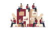 © Rapan - Group of Professionals and Students Learning and Analyzing Data on Giant Books - Online Education and Business Growth Concept Illustration
