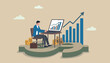 © kadir - Revenue growth or investment profit increase earning wealth accumulate, growing income financial analysis concept, businessman working computer laptop dollar sign money with rising graph