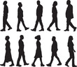 © Curto - vector,silhouette of side  view of a large group of women  and men walking