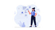 © Mahesa - Woman Interacting with Digital Interface, Binary Code, Data Analysis, Technology Concept Illustration