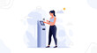 © Aluna - Woman Interacting with Touchscreen Kiosk in Outdoor Setting - Technology and Lifestyle