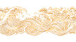 © satish - Japanese style golden wave border, traditional oriental ocean pattern with pine trees and cherry blossoms, elegant gold line art sea waves