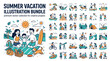© Fariha - Summer vacation illustration bundle, flat vector collection of family travel and outdoor activities, hand drawn beach and camping scenes