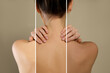 © New Africa - Levels of tanning. Collage showing woman with various skin tones on grey background, closeup