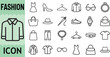© FF - Fashion line icon set including clothing shoes and jewelry.