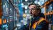 © Ape - Warehouse manager analyzing logistics data and stock levels on digital dashboard screens