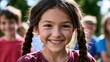 © andyaziz6 - Young girl with dark brown braids smiling outdoors