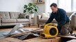 © tangmo.pa - Professional technician drying wet wooden floor with air mover after flood.
