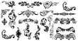 © Hasan - Calligraphic swirl floral ornaments. Modern swirling flourishes, wreath, romantic card decorative swirl and wedding card decor curls swirls dividers set.