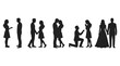 © kasun - Set of romantic couple silhouettes showing stages of love from first date to wedding ceremony