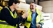 © peopleimages.com - Woodwork, cheers or happy people with coffee for lunch break or rest together in carpentry workshop. Men, carpenter or contractor with smile, food or drink for social discussion or toast in warehouse