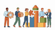 © nehi - Teamwork building abstract blocks and puzzle pieces diverse people