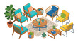 © SHANTI - Isometric living room furniture arrangement vector illustration with white background